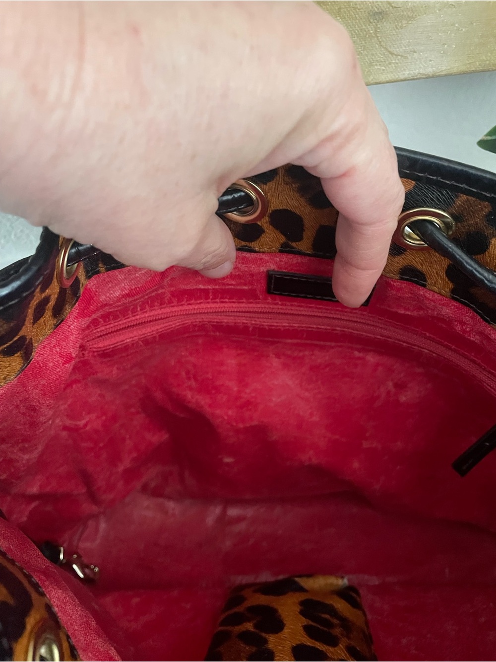 Dooney & Bourke Leopard Print Drawstring Shoulder Bag - Brown and Black - Picture 7 of 15
